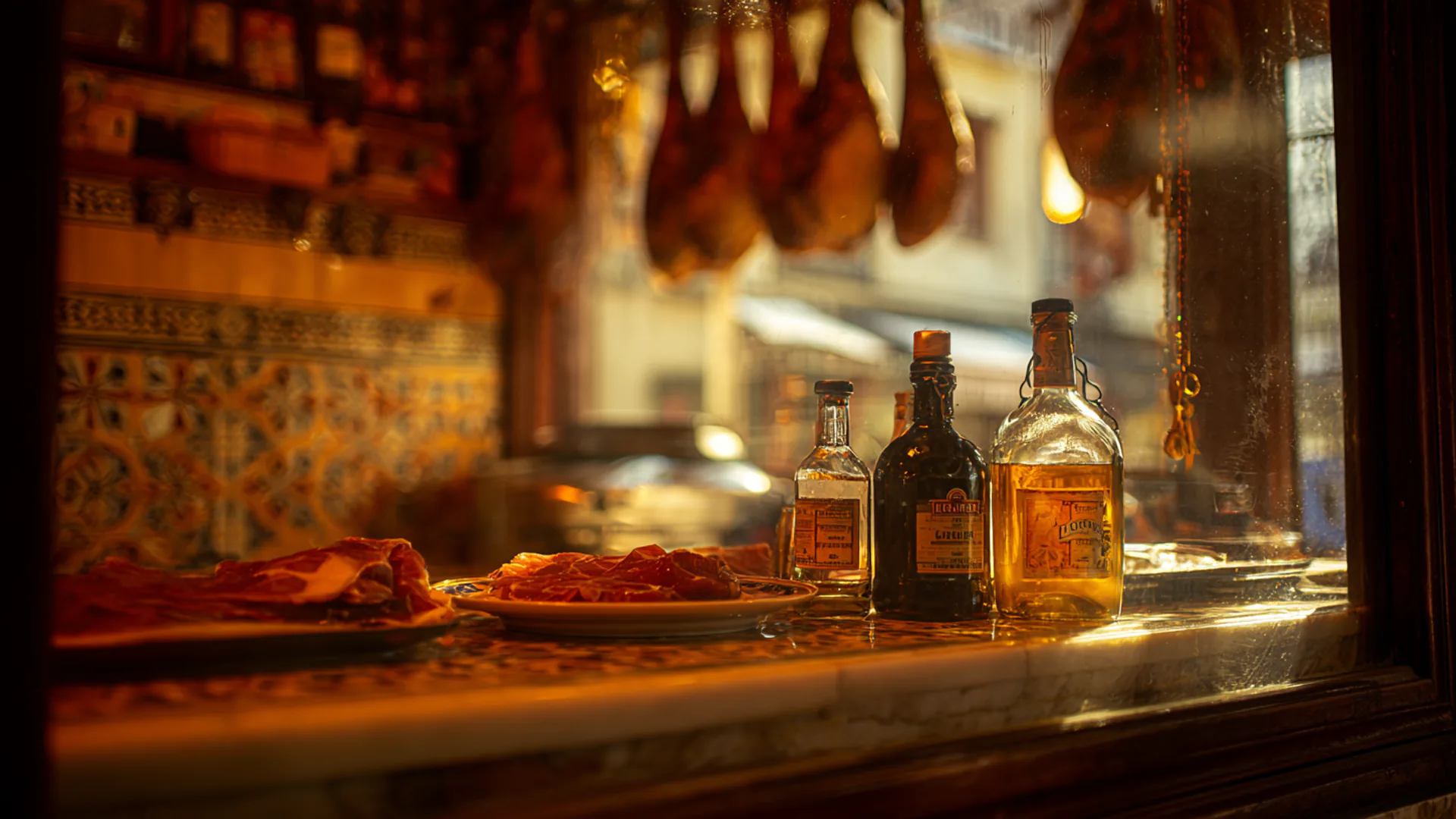 Madrid evening with Gran Via lights and historic facades